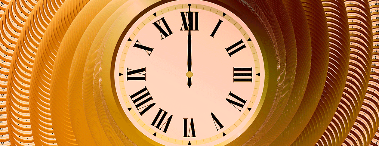 A clock with other clocks swirling around it