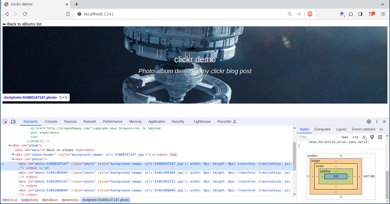The album webpage with no visible photos